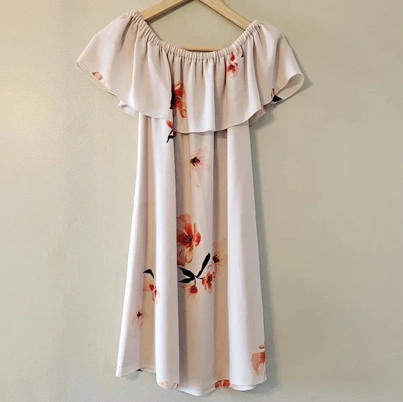 Aritzi Wilfred Aritzia Neuchatel Off Shoulder Floral Print Mini Dress Dusty Pink - Picture 5 of 15